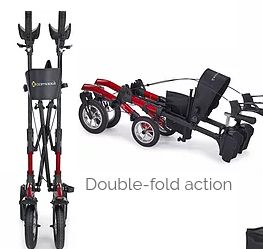 Its double-fold action makes this a compact, easy to store and transport rollator