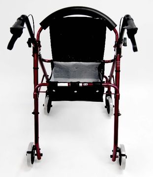 The rollator can be adjusted to fit a person's specific height and is built with easy to handle push down brakes.