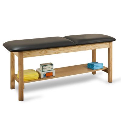 Clinton Classic Series Treatment Table with Shelf in Black with Backrest Down