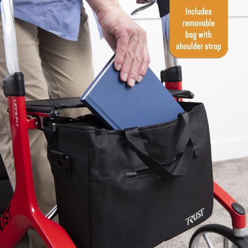 Removable bag offers ample space to store personal items or groceries