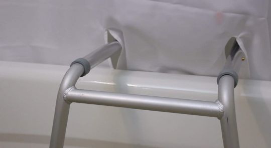 Benchmate Split Shower Curtain - Close Up View (Shower Bench NOT Included)