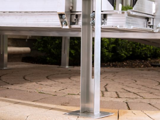 Sturdy legs are adjustable and strong, enabling secure installation with no concrete anchors required.