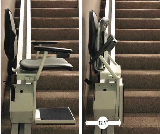 Butler Indoor Chair Lift fully collapses for an unobtrusive stair pathway