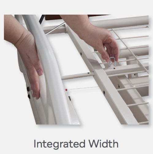 Integrated width extension allows the bed to easily adjust and still travel through doors.