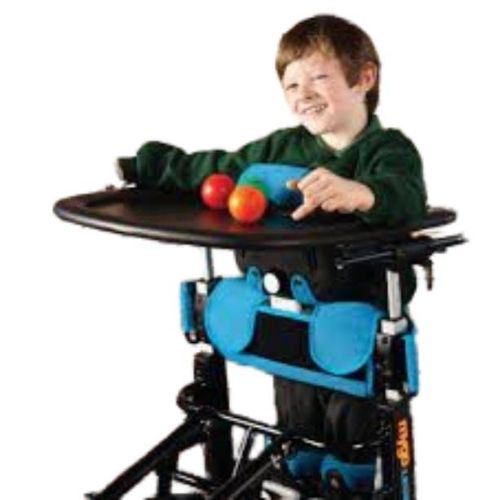 Pictured is the Mygo Stander and tray in use