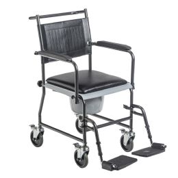 Upholstered Drop-Arm Commode Chair with Wheels by Drive Medical