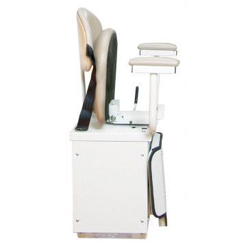 Summit Chair Stair Lift system with its seat and foot rest is folded up.