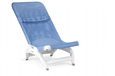 Small Rifton Wave Bath Chair with Blue Soft Fabric Cover and Standard Chest Strap