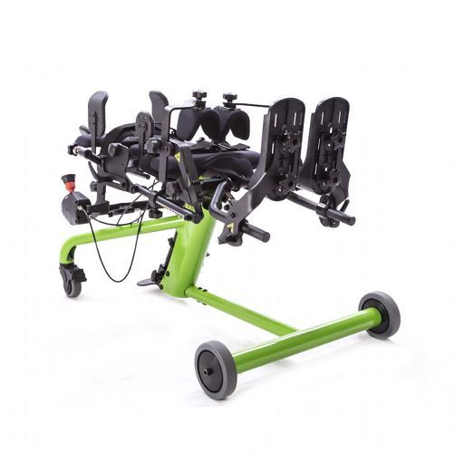 Bantam Stander in full supine position - shows Head Support, Push Handle, Lateral Supports, and Hip Supports (not included)