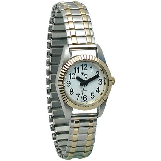 Low Vision Two-Tone Expansion Band Watch for Women - White Face, Easy to Read Numbers, Two-Tone Expansion Band sku: MA-705726