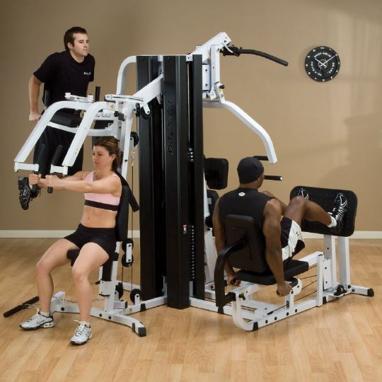 Seven stations available, including seated bench press, leg press, and pec deck.