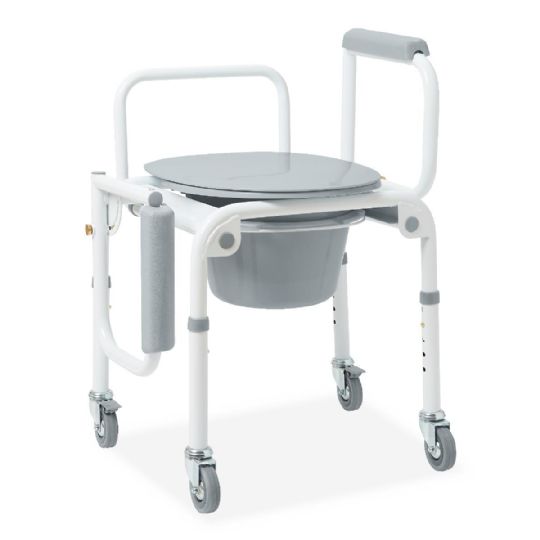 Medline 3-in-1 Bedside Drop Arm Commode with Wheels closed with arm down