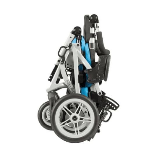 Reach Lightweight Folding Transit Stroller by Leggero - Folded View (Shown in Big Sky Blue)