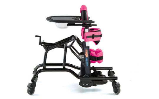 Leckey Mygo Stander showing the smaller size in the pink option