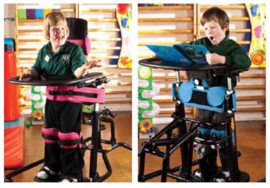 The Leckey Mygo Stander is available in two sizes and three colors