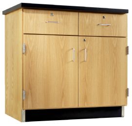 Wooden Base Cabinet with Solid Double Doors and Two Drawers
