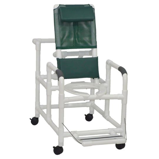 Echo Reclining Shower Chair with Deluxe Elongated Open Front Seat and Folding Footrest