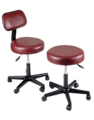 Burgandy Pneumatic Mobile Upholstered Stool with and without Back