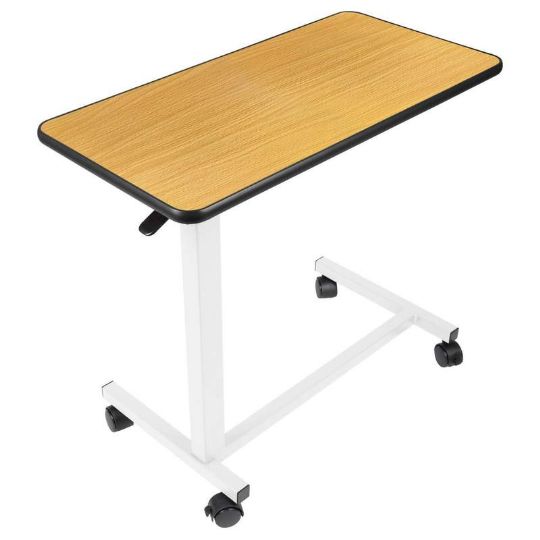 Woodgrain Overbed Table 28in. to 39in Height Adjustable by Vive Health comes with locking castor wheels