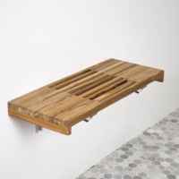 Teak Wall Mounted Fold Down Shower Bench with Slats