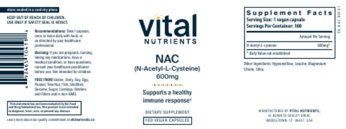 Vital Nutrients N-Acetyl Cystine Vitamin Supplement