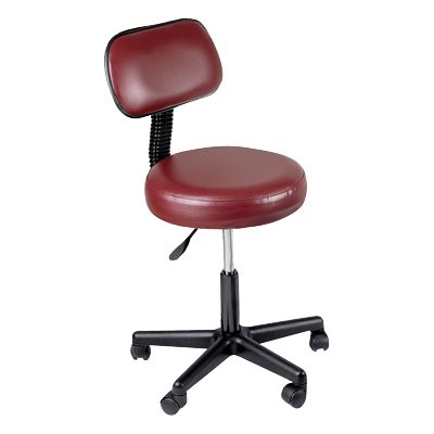 Burgandy Pneumatic Mobile Upholstered Stool with Back