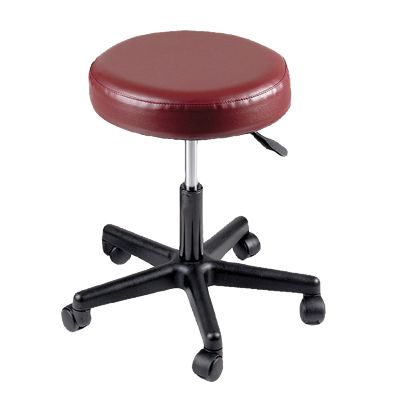 Burgundy Pneumatic Mobile Upholstered Stool without Back
