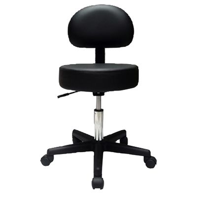 Black Pneumatic Mobile Upholstered Stool with Back