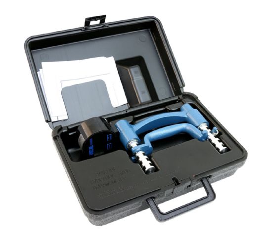 Baseline 300 Pound Digital Hand Dynamometer shown in included case.