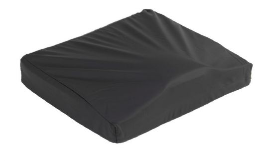 The Titanium Wheelchair Cushion has a removable and washable black cover made of stretch nylon which is fluid and stain resistant and flame retardant. 