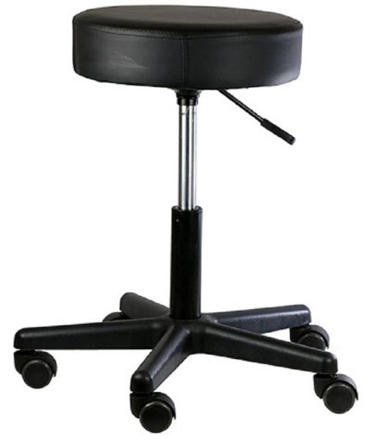 Black Pneumatic Mobile Upholstered Stool without Back