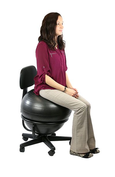 Metal Exercise Ball Chair Base with Backrest in Use