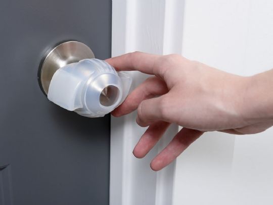 Great Grips Doorknob Covers on a silver doorknob