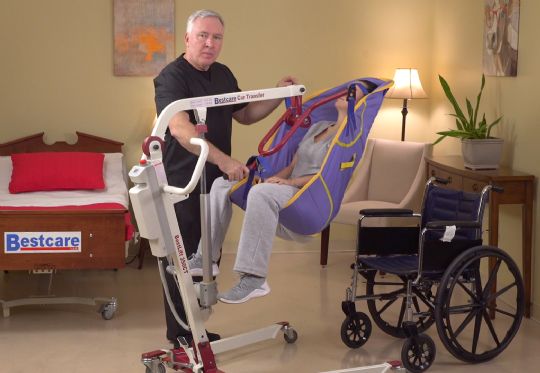 BestLift Patient Lift shown lifting a patient in a seated position