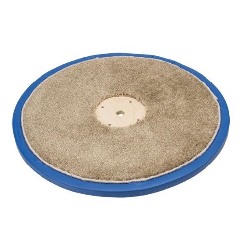Features a soft, carpet-covered disc that the client sits on. 