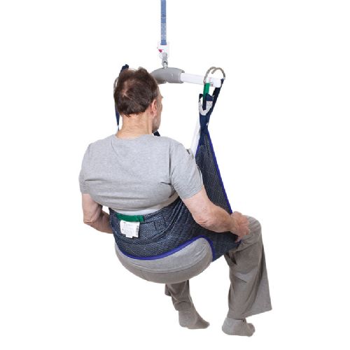 The Handicare HygieneSling holds the patient comfortably in a seated position during transfer.