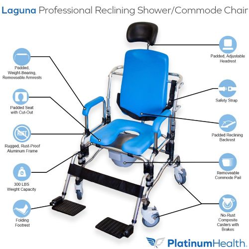 The many features of the Laguna Reclining Shower Chair