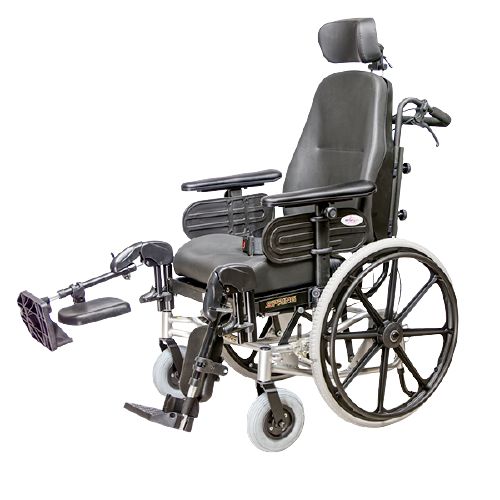 Wheelchair shown with leg rest extended