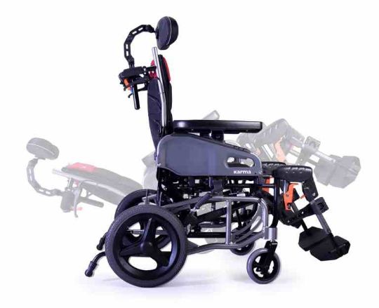 The wheelchair's seat, backrest, and headrest are all made with AEGIS antibacterial material. 