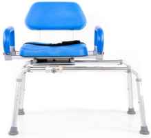 Carousel Sliding Shower Chair Transfer Bench with Swivel Seat and PowerSlide Capability with Push Button Electric Travel