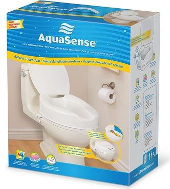 The Elongated Raised Toilet Seat by AquaSense Arrives in a Easily Delivered Retail Box