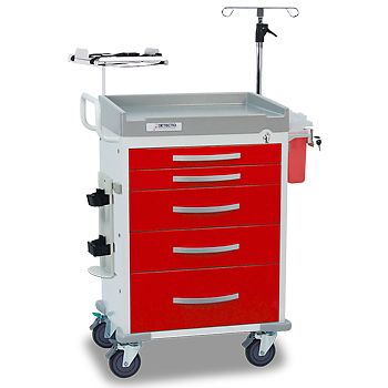LOADED ER Rescue Medical Cart, 5 Red Drawers