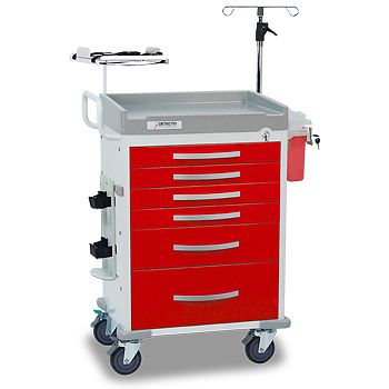 LOADED ER Rescue Medical Cart, 6 Red Drawers