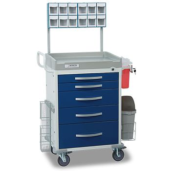LOADED Anesthesiology Rescue Medical Cart, 5 Blue Drawers