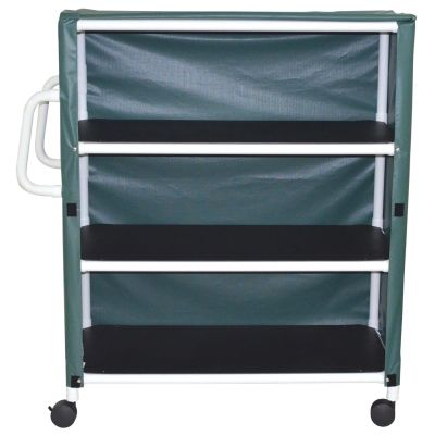 PVC Linen Cart with Forest Green Solid Vinyl Cover, WIDE, 3-Shelf