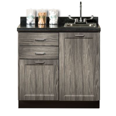 Base Cabinet in Metropolis Gray Finish with Black Alicante Postform Countertop (Accessories Not Included)