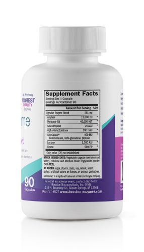 Zyme Prime Enzyme for Digestion of Carbohydrates, Starches and Fats - Supplement Facts on the back of the bottle