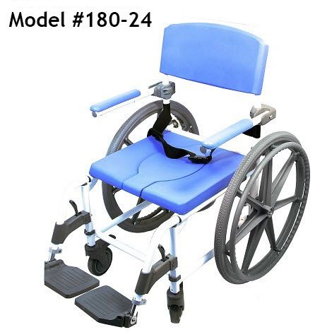 Aluminum 18 Inch Shower Commode Chair with 24in rear wheels