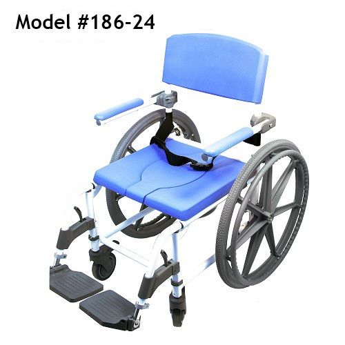 Aluminum 22 Inch Shower Commode Chair with 24 inch rear wheels