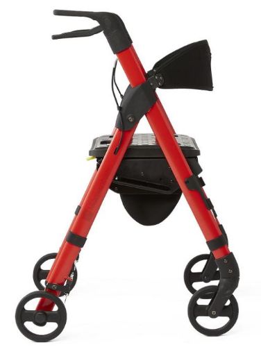 Height-Adjustable Momentum Rollator with Seat, Red Color